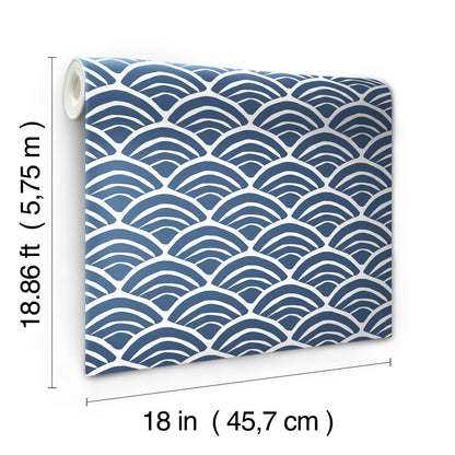 York Wallcoverings RoomMates Coastal Scallop Blue Peel and Stick Wallpaper Coastal Travel Blues  Wallpaper - RMK12101RL (DISCONTINUED PATTERN)