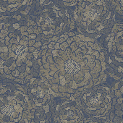 York Wallcoverings RoomMates Zen Dahlia Blue Peel and Stick Wallpaper Modern Botanical Blues  Wallpaper - RMK12110WP