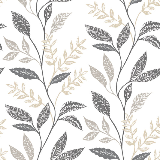 York Wallcoverings RoomMates Cottage Vine Grey Peel and Stick Wallpaper Whimsical Botanical Greys  Wallpaper - RMK12178PLW