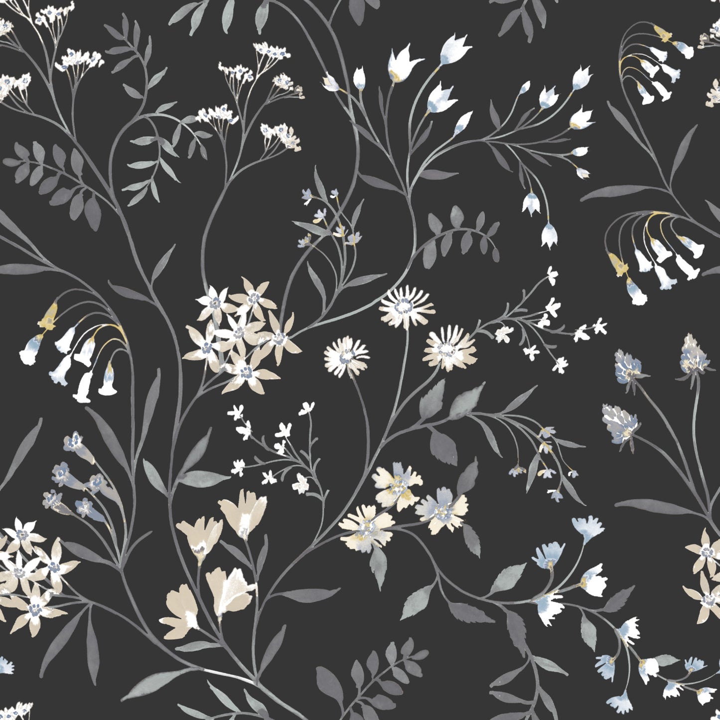 York Wallcoverings RoomMates Meadow Mix Black Peel and Stick Wallpaper Whimsical Botanical Whites and Off-Whites  Wallpaper - RMK12179PLW
