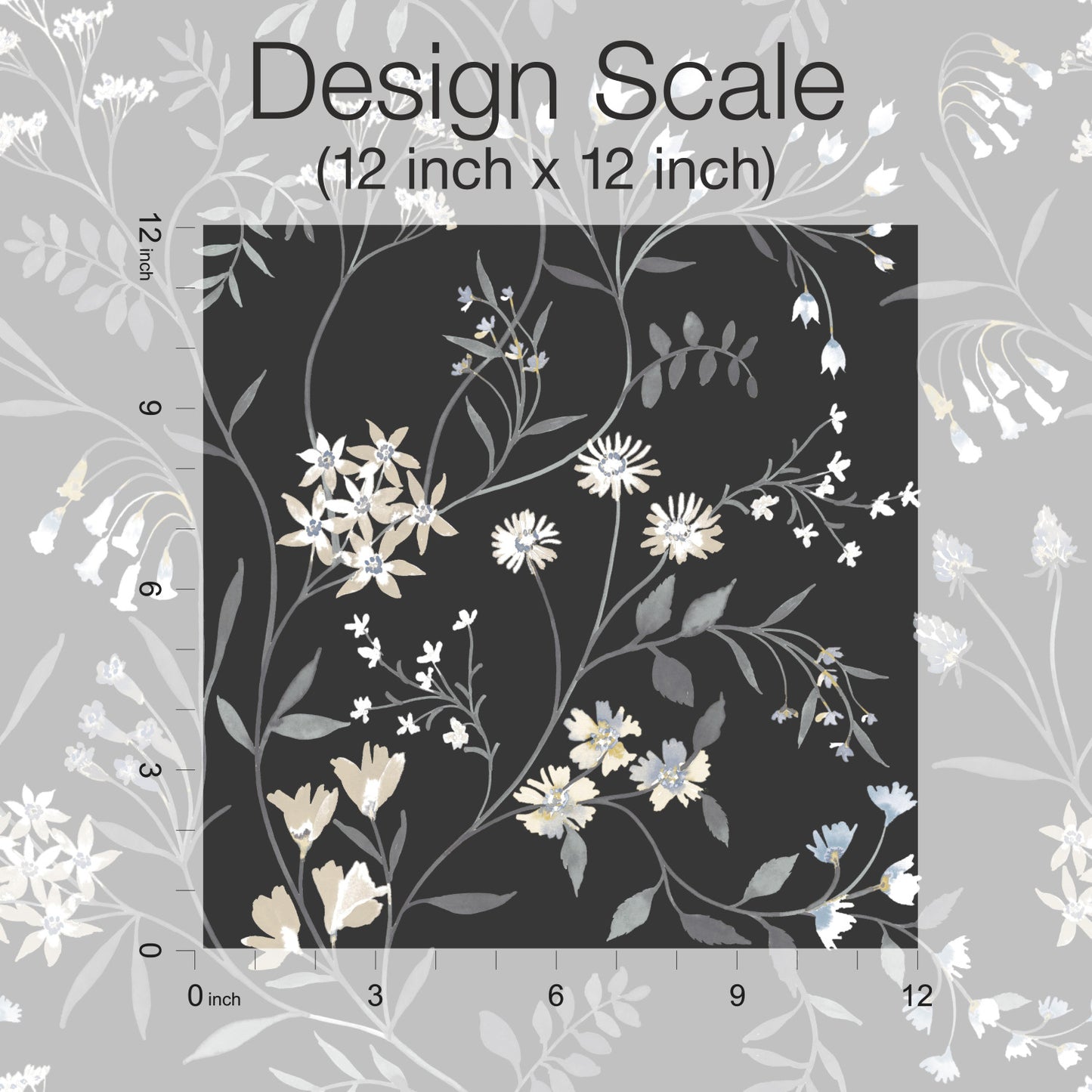 York Wallcoverings RoomMates Meadow Mix Black Peel and Stick Wallpaper Whimsical Botanical Whites and Off-Whites  Wallpaper - RMK12179PLW