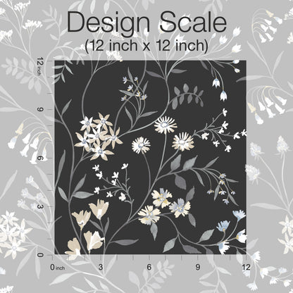 York Wallcoverings RoomMates Meadow Mix Black Peel and Stick Wallpaper Whimsical Botanical Whites and Off-Whites  Wallpaper - RMK12179PLW