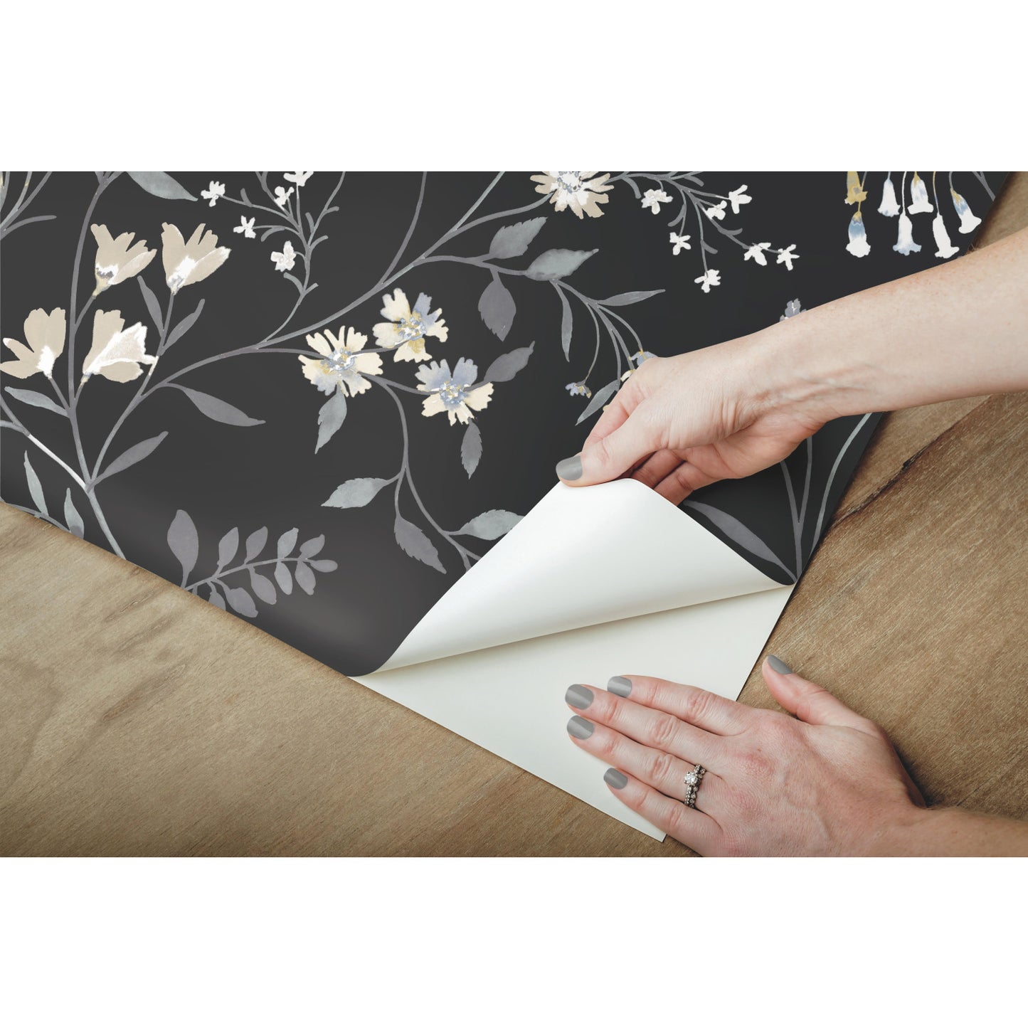 York Wallcoverings RoomMates Meadow Mix Black Peel and Stick Wallpaper Whimsical Botanical Whites and Off-Whites  Wallpaper - RMK12179PLW