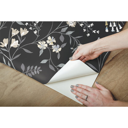 York Wallcoverings RoomMates Meadow Mix Black Peel and Stick Wallpaper Whimsical Botanical Whites and Off-Whites  Wallpaper - RMK12179PLW