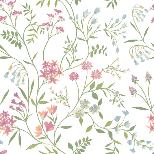 York Wallcoverings RoomMates Meadow Mix Pink Peel and Stick Wallpaper Whimsical Botanical Pinks  Wallpaper - RMK12181PLW