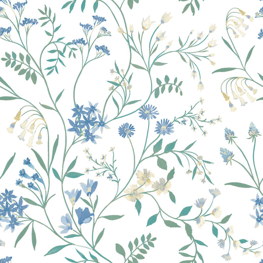 York Wallcoverings RoomMates Meadow Mix Blue Peel and Stick Wallpaper Whimsical Botanical Blues  Wallpaper - RMK12182PLW