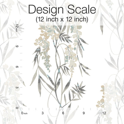 York Wallcoverings RoomMates Nouveaux Wisteria Taupe Peel and Stick Wallpaper Whimsical Botanical Neutrals  Wallpaper - RMK12183PLW