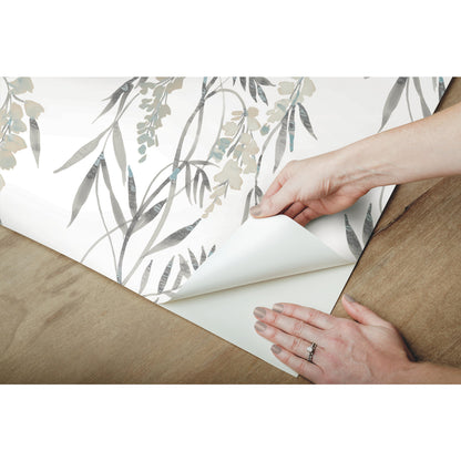 York Wallcoverings RoomMates Nouveaux Wisteria Taupe Peel and Stick Wallpaper Whimsical Botanical Neutrals  Wallpaper - RMK12183PLW