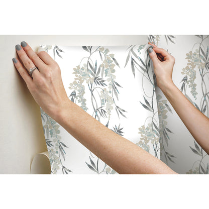 York Wallcoverings RoomMates Nouveaux Wisteria Taupe Peel and Stick Wallpaper Whimsical Botanical Neutrals  Wallpaper - RMK12183PLW