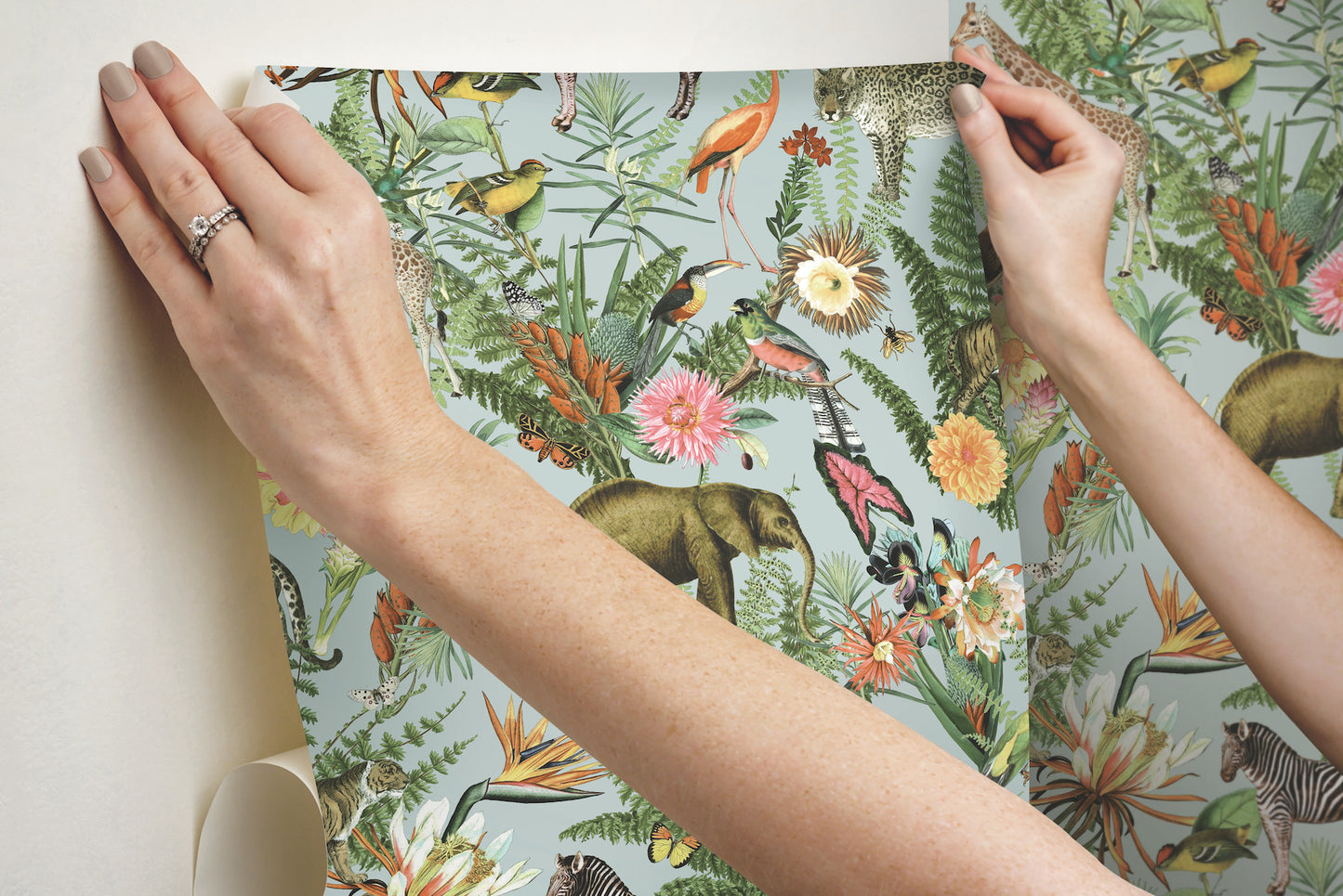 York Wallcoverings RoomMates Tropical Zoo Green Peel and Stick Wallpaper Tropical Botanical Greens  Wallpaper - RMK12202WP