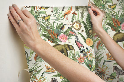 York Wallcoverings RoomMates Tropical Zoo Green Peel and Stick Wallpaper Tropical Botanical Greens  Wallpaper - RMK12239WP (DISCONTINUED PATTERN)