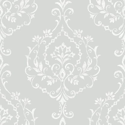 York Wallcoverings RoomMates New Damask Grey Peel and Stick Wallpaper Traditional Abstract Greys  Wallpaper - RMK12258PL