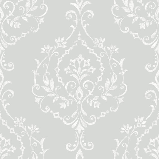 York Wallcoverings RoomMates New Damask Grey Peel and Stick Wallpaper Traditional Abstract Greys  Wallpaper - RMK12258PL