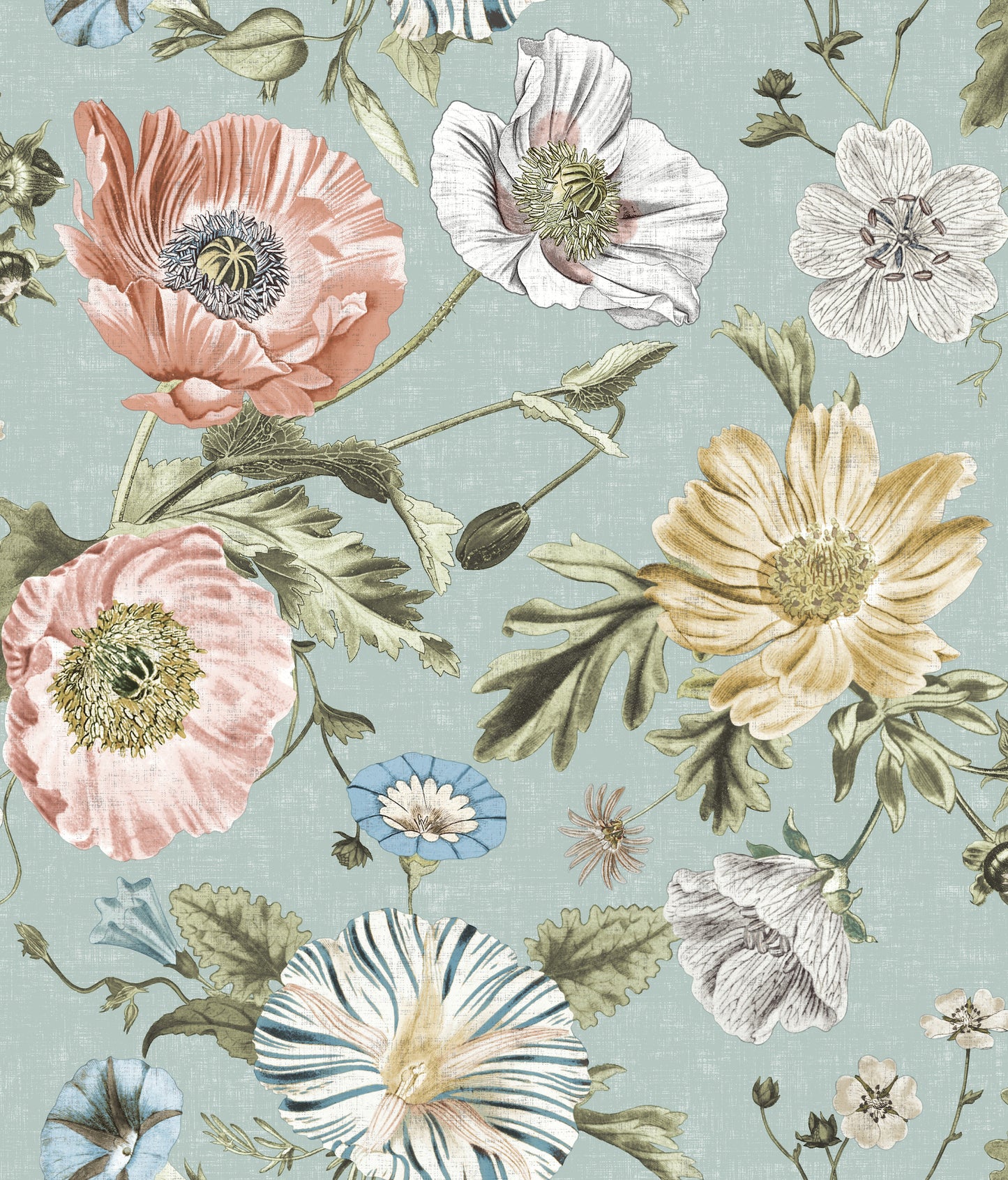York Wallcoverings RoomMates Vintage Poppy Blue Peel and Stick Wallpaper Vintage Botanical Blues  Wallpaper - RMK12282PL