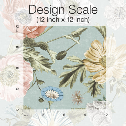 York Wallcoverings RoomMates Vintage Poppy Blue Peel and Stick Wallpaper Vintage Botanical Blues  Wallpaper - RMK12282PL