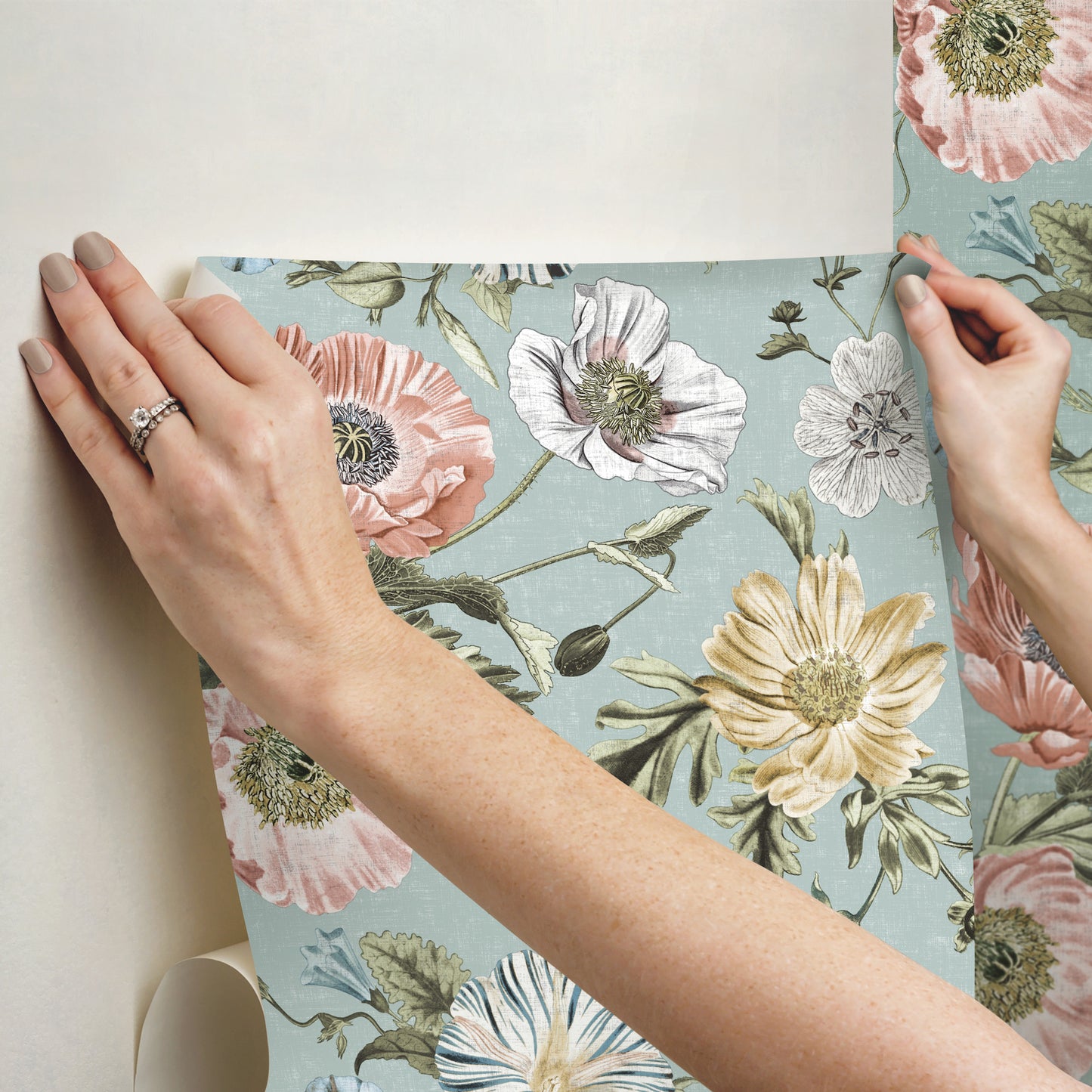 York Wallcoverings RoomMates Vintage Poppy Blue Peel and Stick Wallpaper Vintage Botanical Blues  Wallpaper - RMK12282PL