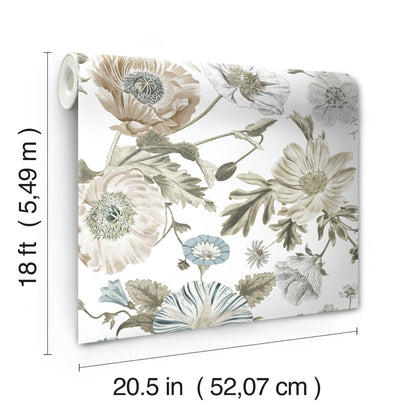 York Wallcoverings RoomMates Vintage Poppy White Peel and Stick Wallpaper Vintage Botanical Whites and Off-Whites  Wallpaper - RMK12285PL