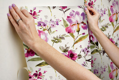 York Wallcoverings RoomMates Iris Purple Peel and Stick Wallpaper Whimsical Botanical Purples  Wallpaper - RMK12295PL