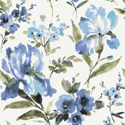 York Wallcoverings RoomMates Iris Blue Peel and Stick Wallpaper Whimsical Botanical Blues  Wallpaper - RMK12296PL