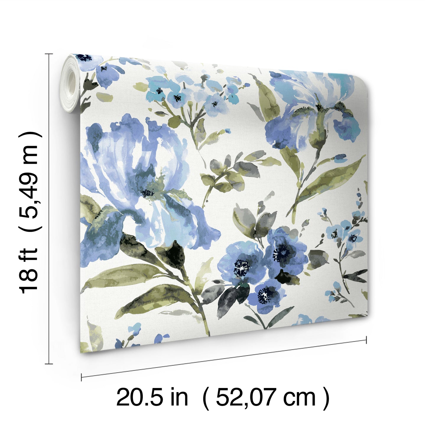 York Wallcoverings RoomMates Iris Blue Peel and Stick Wallpaper Whimsical Botanical Blues  Wallpaper - RMK12296PL