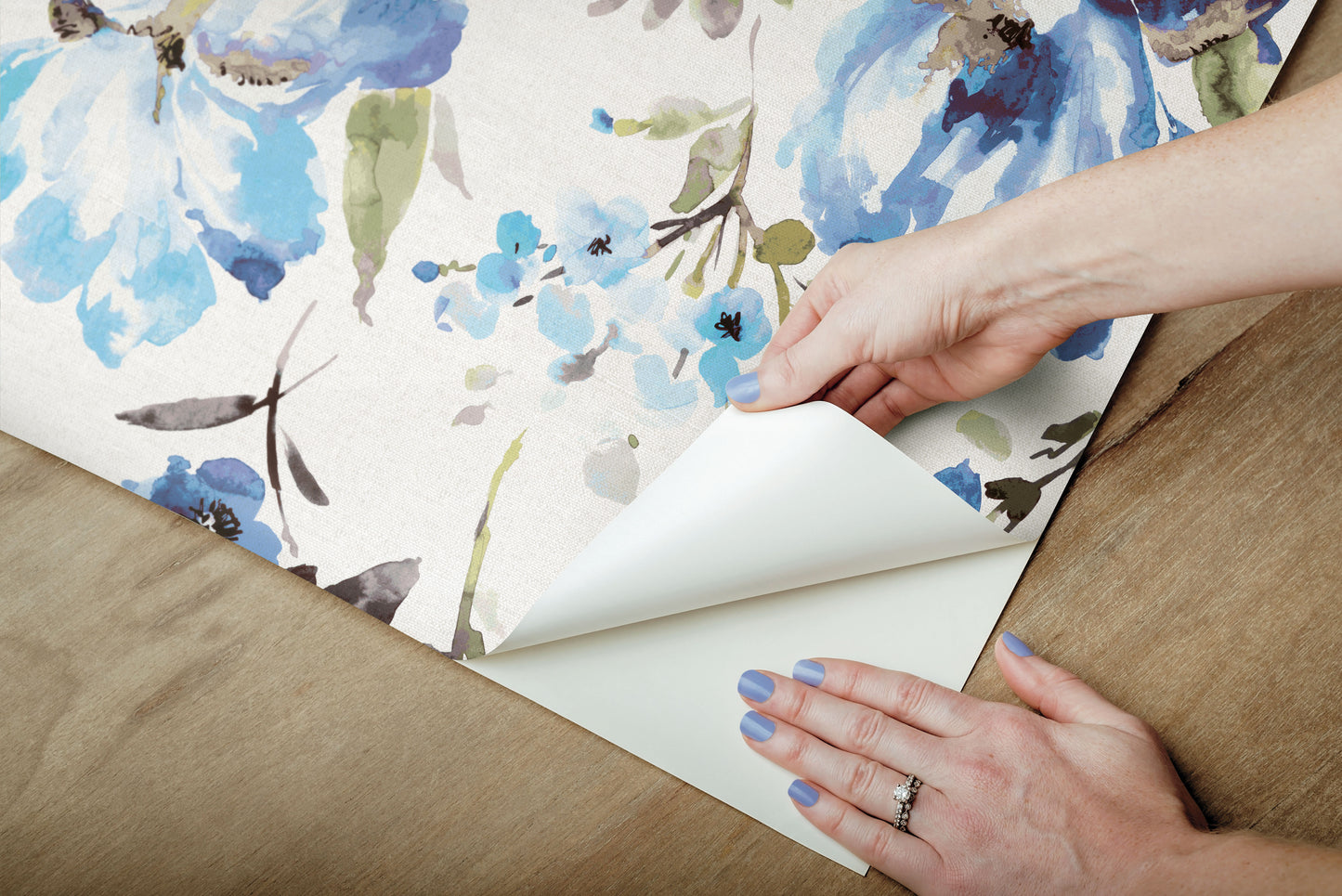 York Wallcoverings RoomMates Iris Blue Peel and Stick Wallpaper Whimsical Botanical Blues  Wallpaper - RMK12296PL