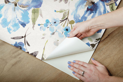 York Wallcoverings RoomMates Iris Blue Peel and Stick Wallpaper Whimsical Botanical Blues  Wallpaper - RMK12296PL