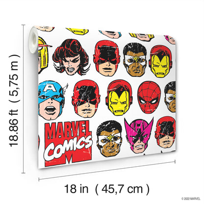 York Wallcoverings RoomMates Marvel Comics Classic Faces Peel and Stick Wallpaper  Licensed Multicolor  Wallpaper - RMK12309RL