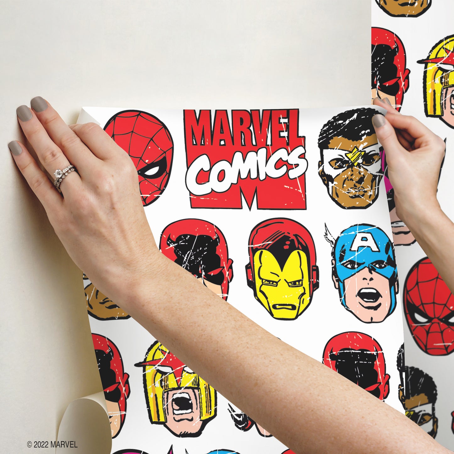 York Wallcoverings RoomMates Marvel Comics Classic Faces Peel and Stick Wallpaper  Licensed Multicolor  Wallpaper - RMK12309RL