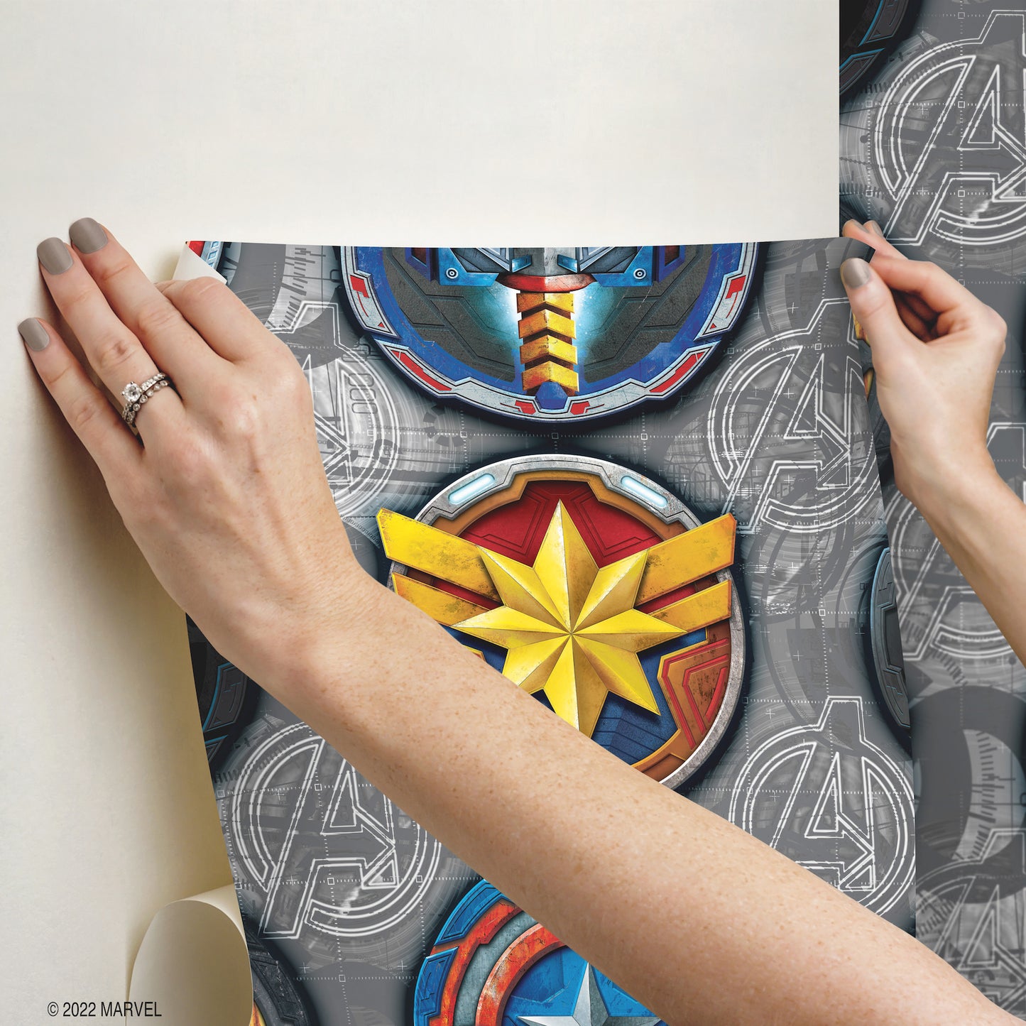 York Wallcoverings RoomMates Avengers Emblems Peel and Stick Wallpaper  Licensed Multicolor  Wallpaper - RMK12311RL