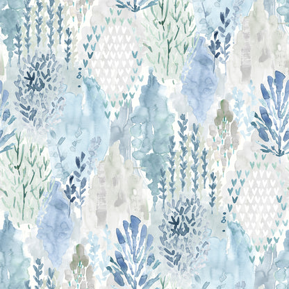 York Wallcoverings RoomMates Watercolor Tree Mosaic Blue Peel and Stick Wallpaper Whimsical Botanical Blues  Wallpaper - RMK12330PLW