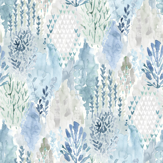 York Wallcoverings RoomMates Watercolor Tree Mosaic Blue Peel and Stick Wallpaper Whimsical Botanical Blues  Wallpaper - RMK12330PLW