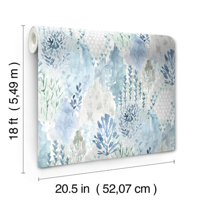 York Wallcoverings RoomMates Watercolor Tree Mosaic Blue Peel and Stick Wallpaper Whimsical Botanical Blues  Wallpaper - RMK12330PLW