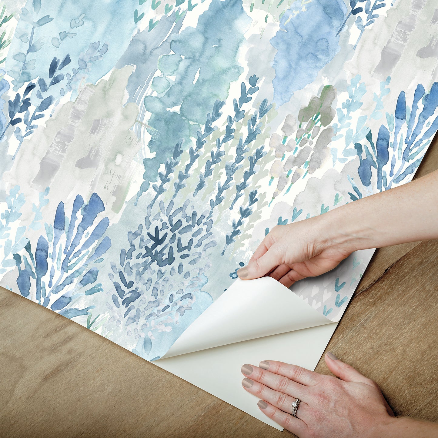 York Wallcoverings RoomMates Watercolor Tree Mosaic Blue Peel and Stick Wallpaper Whimsical Botanical Blues  Wallpaper - RMK12330PLW