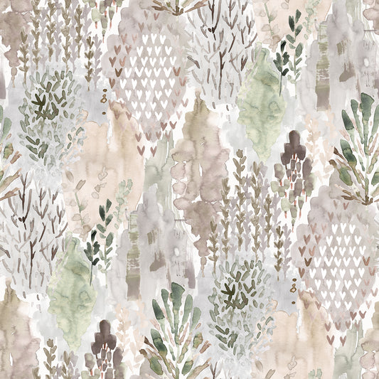 York Wallcoverings RoomMates Watercolor Tree Mosaic Taupe Peel and Stick Wallpaper Whimsical Botanical Neutrals  Wallpaper - RMK12331PLW