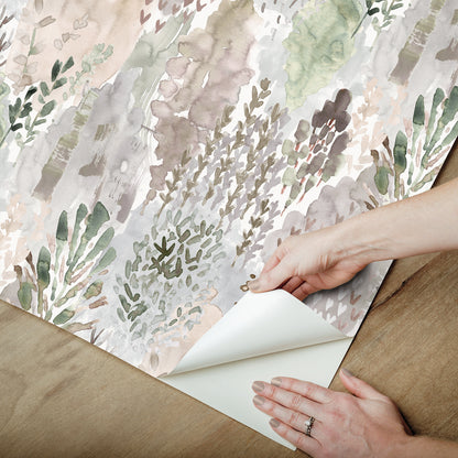 York Wallcoverings RoomMates Watercolor Tree Mosaic Taupe Peel and Stick Wallpaper Whimsical Botanical Neutrals  Wallpaper - RMK12331PLW