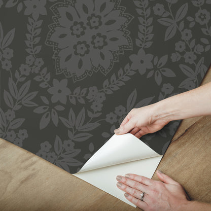 York Wallcoverings RoomMates Boho Baroque Damask Grey Peel and Stick Wallpaper  Abstract Greys  Wallpaper - RMK12334PL