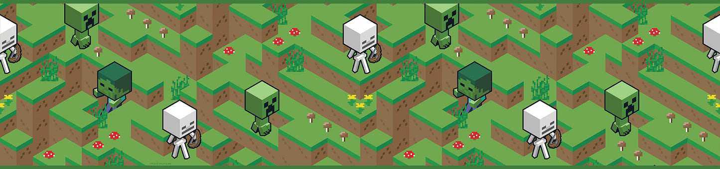 York Wallcoverings RoomMates Minecraft Hillside Peel and Stick Border Kids Graphics Greens  Wallpaper - RMK12338BD