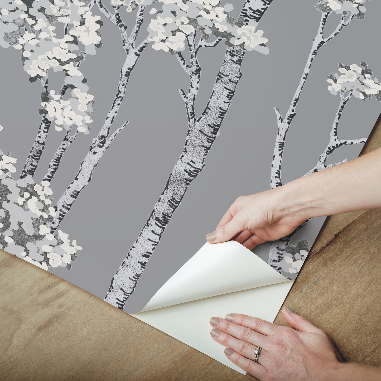 York Wallcoverings RoomMates Birch Grove Grey Peel and Stick Wallpaper  Botanical Greys  Wallpaper - RMK12343PLW