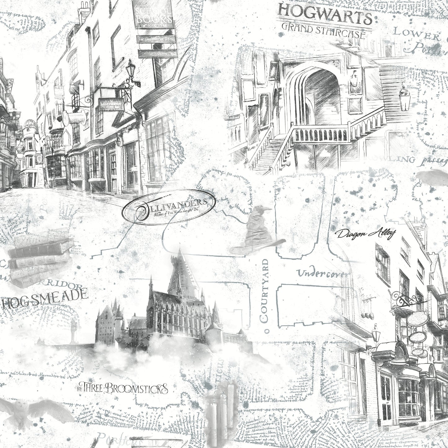 York Wallcoverings RoomMates Harry Potter Map White Peel and Stick Wallpaper Whimsical Licensed Whites and Off-Whites  Wallpaper - RMK12353PL