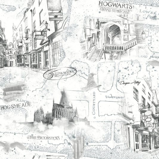 York Wallcoverings RoomMates Harry Potter Map White Peel and Stick Wallpaper Whimsical Licensed Whites and Off-Whites  Wallpaper - RMK12353PL