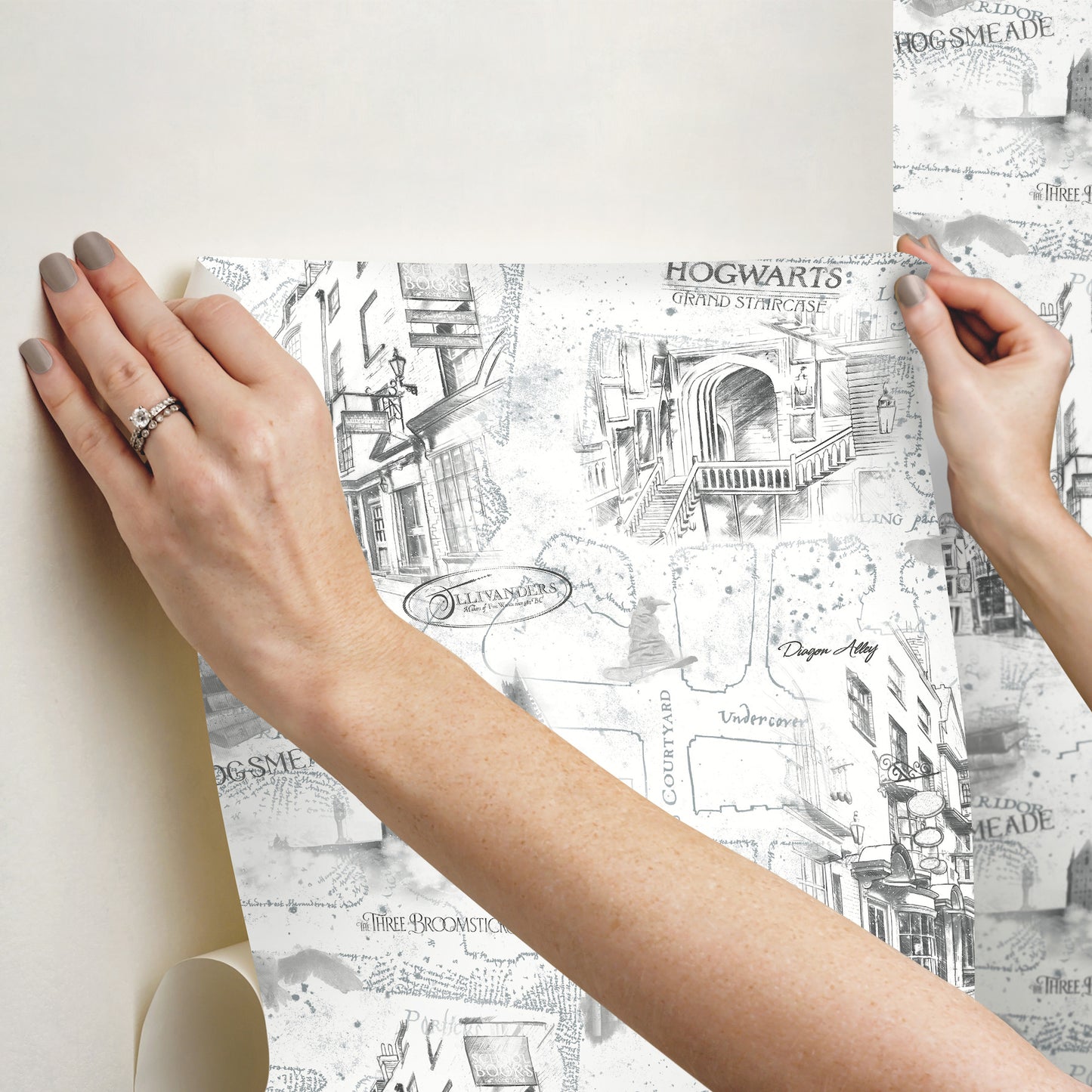 York Wallcoverings RoomMates Harry Potter Map White Peel and Stick Wallpaper Whimsical Licensed Whites and Off-Whites  Wallpaper - RMK12353PL