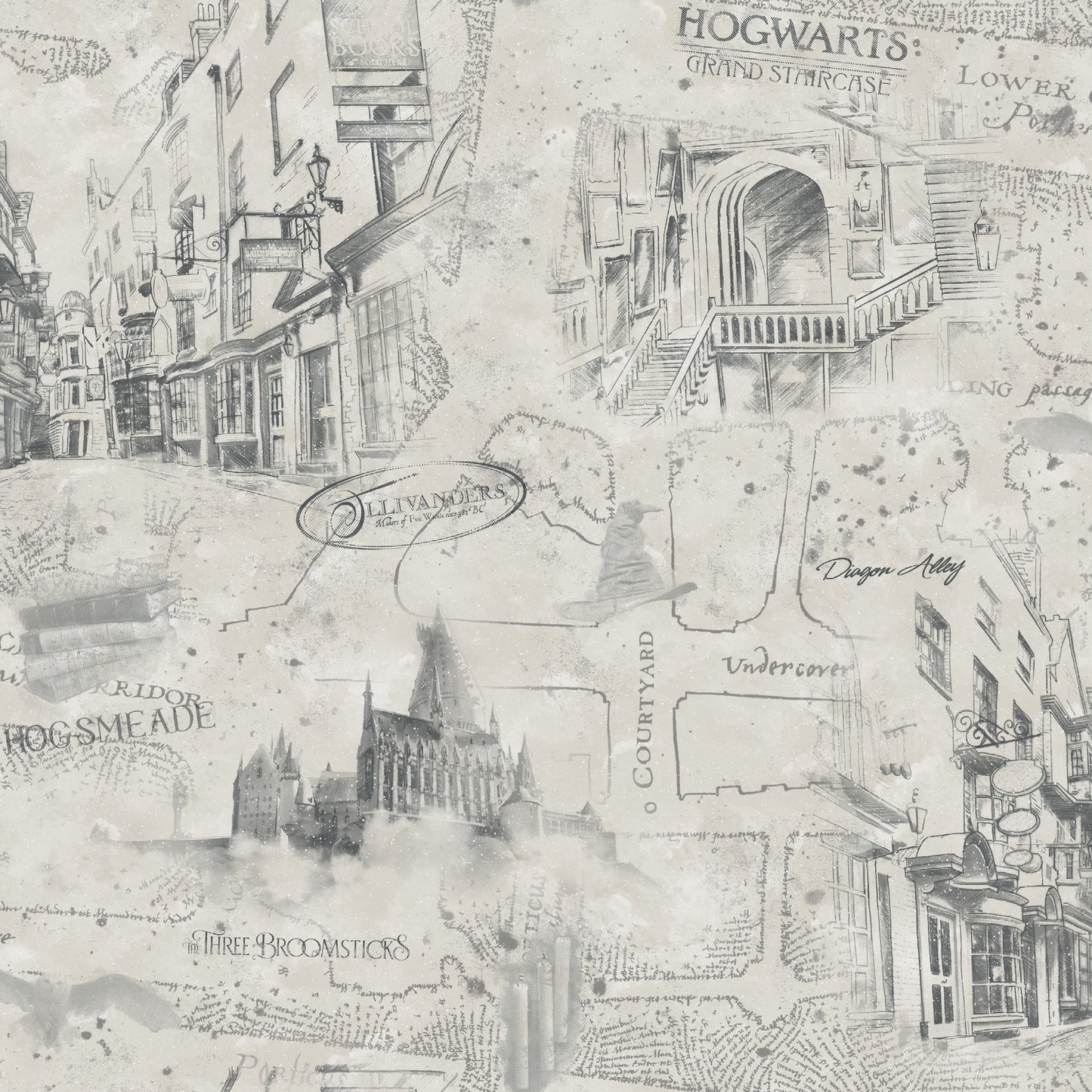 York Wallcoverings RoomMates Harry Potter Map Taupe Peel and Stick Wallpaper Whimsical Licensed Neutrals  Wallpaper - RMK12354PL