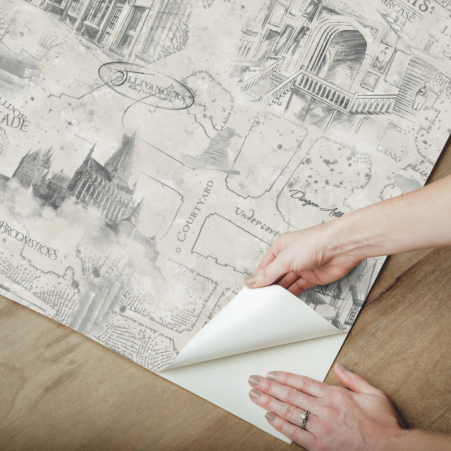 York Wallcoverings RoomMates Harry Potter Map Taupe Peel and Stick Wallpaper Whimsical Licensed Neutrals  Wallpaper - RMK12354PL