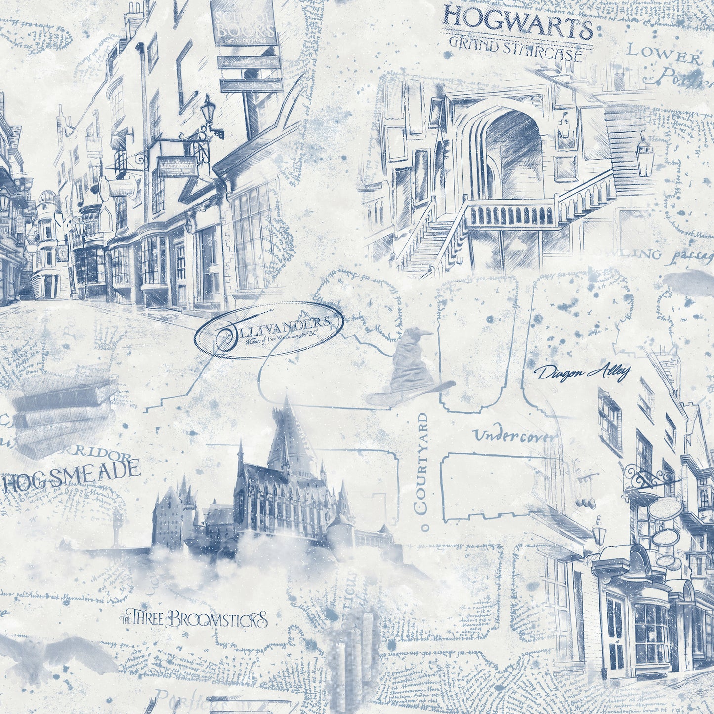 York Wallcoverings RoomMates Harry Potter Map Blue Peel and Stick Wallpaper Whimsical Licensed Blues  Wallpaper - RMK12355PL