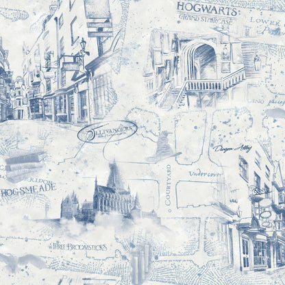 York Wallcoverings RoomMates Harry Potter Map Blue Peel and Stick Wallpaper Whimsical Licensed Blues  Wallpaper - RMK12355PL