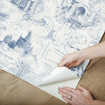 York Wallcoverings RoomMates Harry Potter Map Blue Peel and Stick Wallpaper Whimsical Licensed Blues  Wallpaper - RMK12355PL