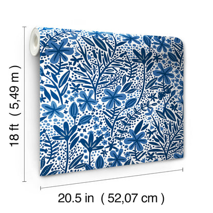 York Wallcoverings RoomMates Cat Coquillette Porcelain Garden Blue Peel and Stick Wallpaper  Botanical Blues  Wallpaper - RMK12382PLW