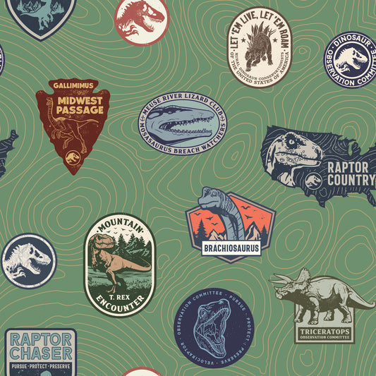 York Wallcoverings RoomMates Jurassic World Badges Peel and Stick Wallpaper  Licensed Multicolor  Wallpaper - RMK12396RL