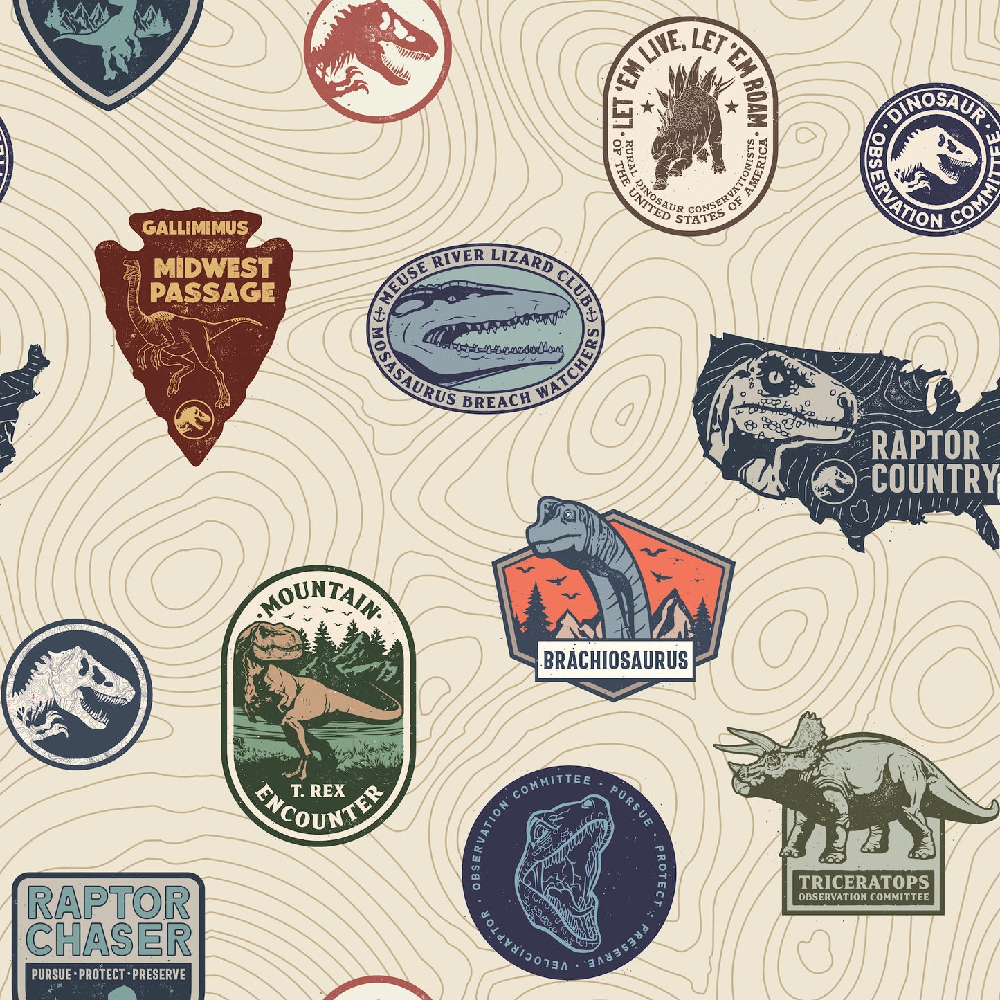York Wallcoverings RoomMates Jurassic World Badges Peel and Stick Wallpaper  Licensed Multicolor  Wallpaper - RMK12397RL