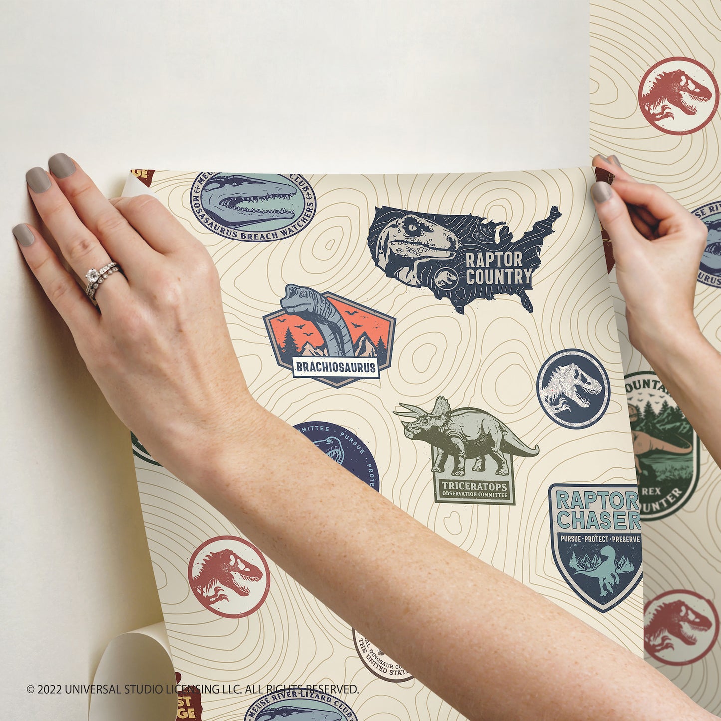 York Wallcoverings RoomMates Jurassic World Badges Peel and Stick Wallpaper  Licensed Multicolor  Wallpaper - RMK12397RL